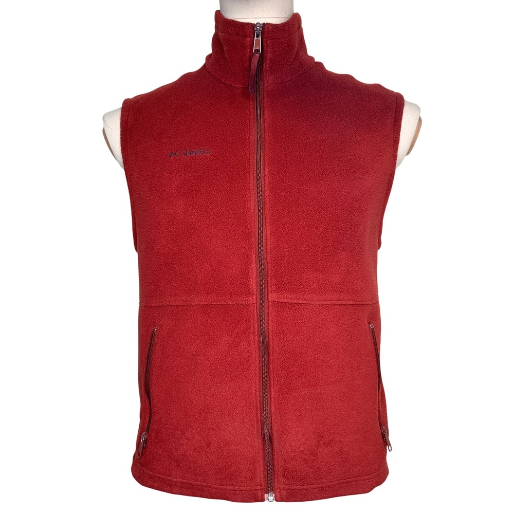 Columbia Fleece Vest Sportswear Outdoor Mens Large Red Full Zip Pockets Relaxed